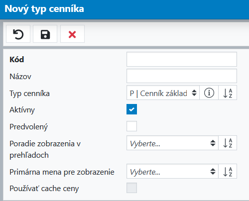 Editor nového cenníka